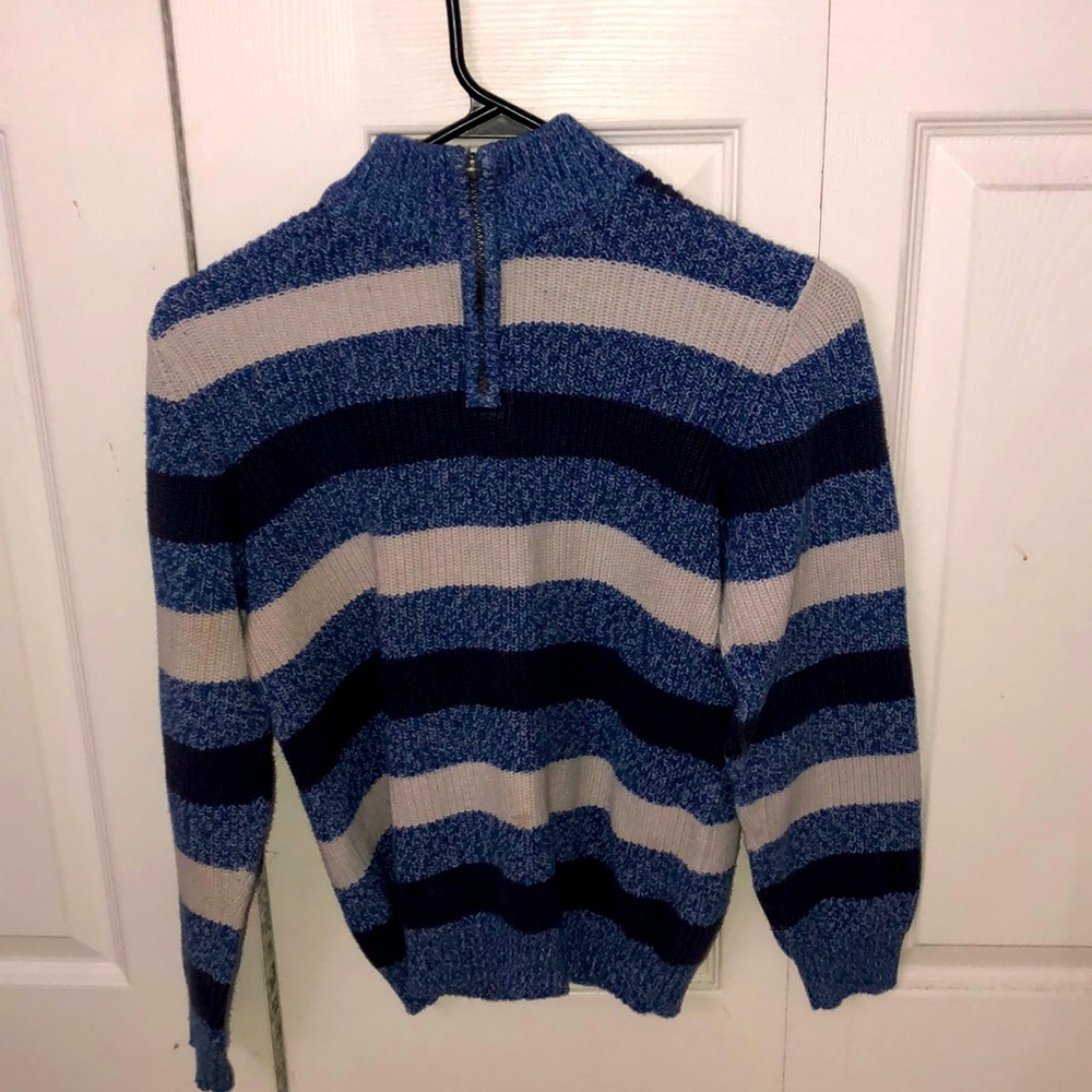 Blue and white striped sweater